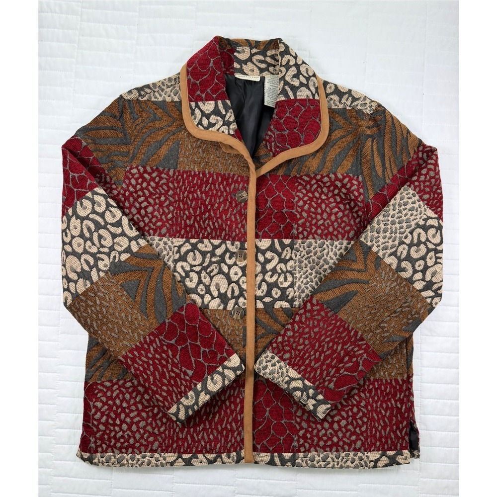 Vintage 90s White Stag Patchwork Tapestry Button Up Jacket S Animal Print Boho